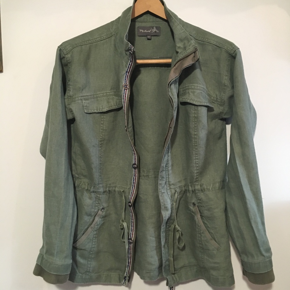 LINEN Olive Jacket - GREAT DETAILS -Michael Stars